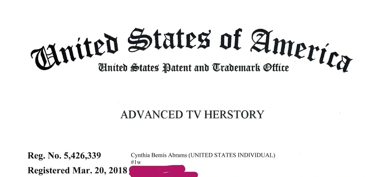 U.S. trademark certificate for ADVANCED TV HERSTORY