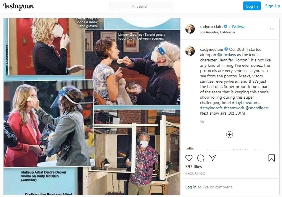 Actors preparing on set with masks